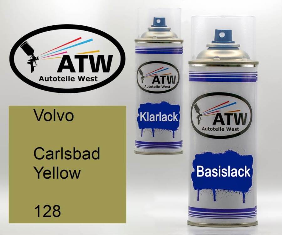 Volvo, Carlsbad Yellow, 128: 400ml Sprühdose + 400ml Klarlack - Set, von ATW Autoteile West.